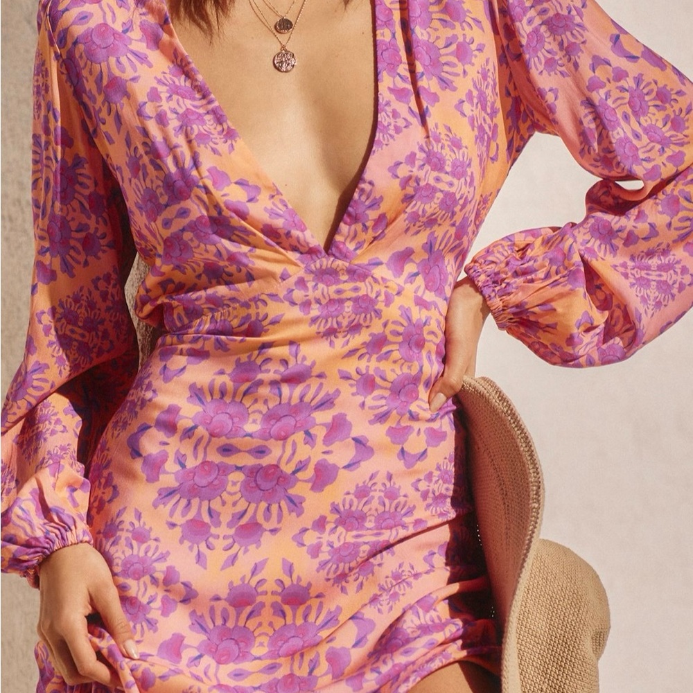 ✨NWT | Luli Fama Purple and Orange Floral Maxi Dress